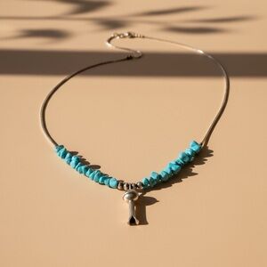 Turquoise and Liquid 925 Silver n 925 Pearl Necklace 16”